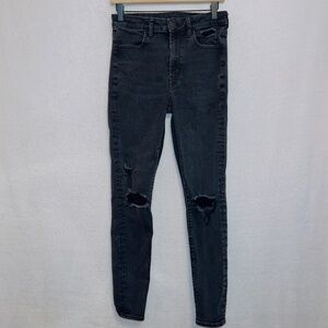 American Eagle AE Black Wash Next Level Stretch Distressed Super Hi Rise Jegging